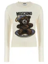 Moschino Crew Neck Sweater With Teddy Bear Motif In Neutral