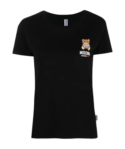 Moschino Teddy Under Bear Logo Print T-shirt In Black