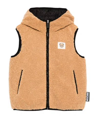 Moschino Kids' Teddy-bear Patch Hooded Vest In Brown
