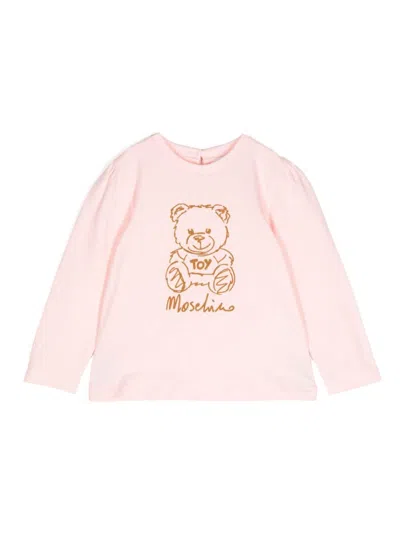 Moschino Babies' Teddybear-print Long-sleeved T-shirt In Pink