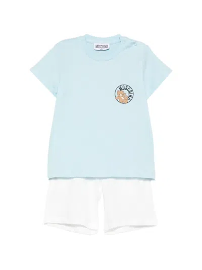 Moschino Babies' Teddy-logo Shorts Set In Blue