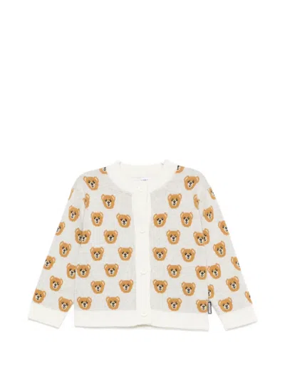 Moschino Babies' Teddy-pattern Cardigan In Neutrals