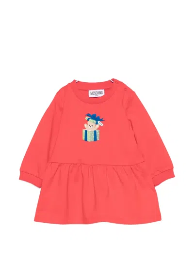 Moschino Babies' Teddy-print Flared Dress In Red