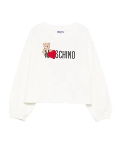 Moschino Kids' Teddy-print Heart-patch Sweatshirt In White