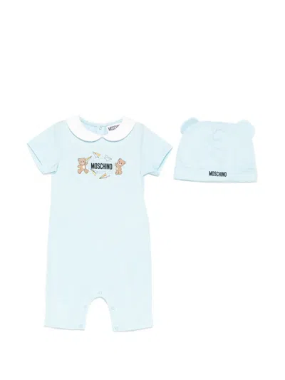 Moschino Babies' Teddy-print Romper Set In Blue