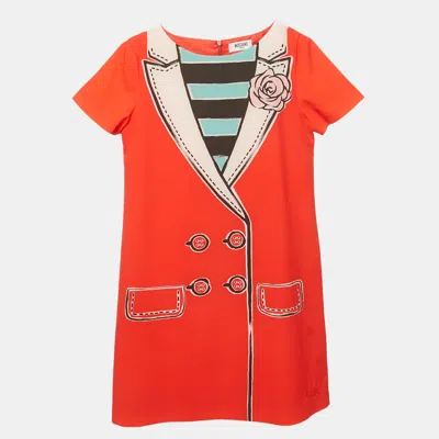 Pre-owned Moschino Teen Red Printed Crepe Dress 12 Yrs