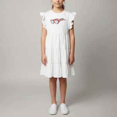 Pre-owned Moschino Teen White Logo Print Jersey Frilled Dress 14 Yrs