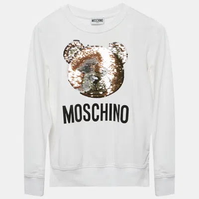 Pre-owned Moschino Teen White Sequin Teddy Bear Cotton Knit Sweatshirt 14 Years