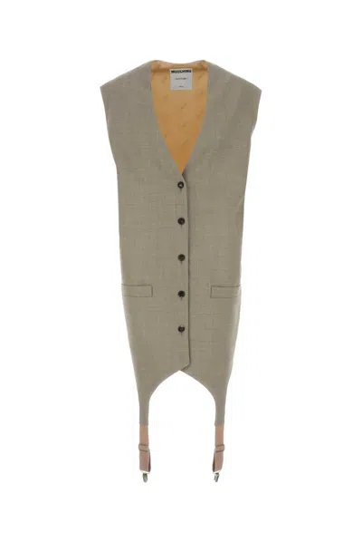 Moschino Couture Two-tone Wool And Satin Oversize Vest In Gray