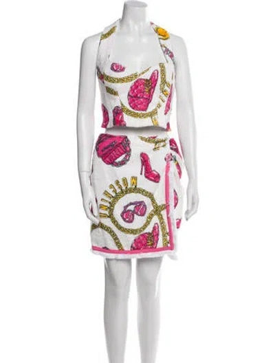 Pre-owned Moschino Terry Cloth Printed Skirt Set In White