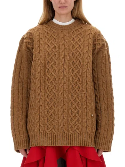 Moschino Textured Cable Knit Oversize Fit Jersey In Brown