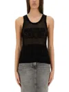 Moschino Logo Mesh Sleeveless Top In Black