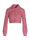Moschino Textured Cropped Boucle Jacket With Buttoned Cuffs In Pink