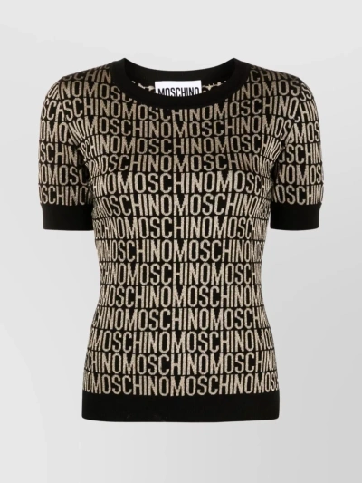 Moschino Textured Wool Logo Top In Black