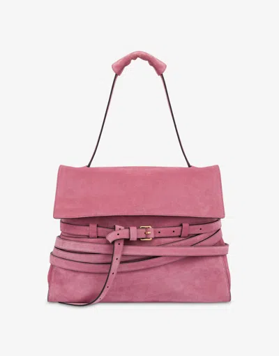 Moschino Tie Me Bag In Suede Medium In Pink