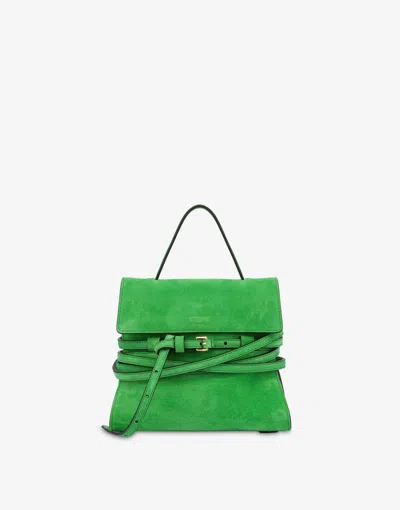 Moschino Tie Me Bag In Suede Small In Green
