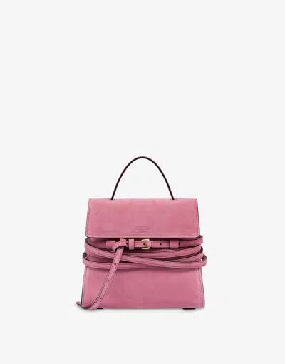 Moschino Tie Me Bag In Suede Small In Pink