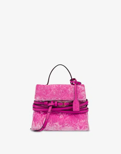 Moschino Tie Me Bag In Velvet Small In Pink