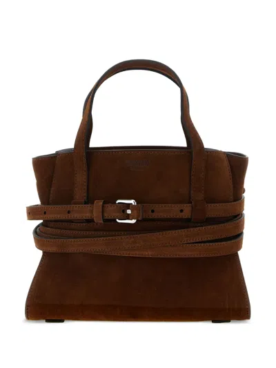 Moschino Tie Me Belt-detail Suede Tote Bag In Brown