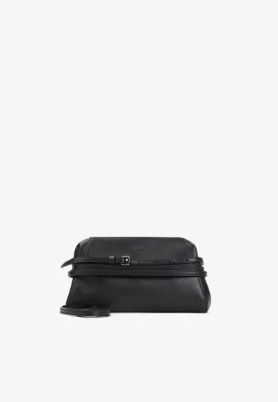 Moschino Tie Me Belted Leather Shoulder Bag In Black