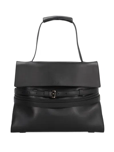 Moschino Tie Me Belted Leather Tote Bag In Black