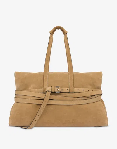 Moschino Tie Me Boston Bag In Sand
