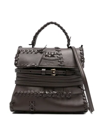 Moschino Tie Me Braided Leather Tote Bag In Brown