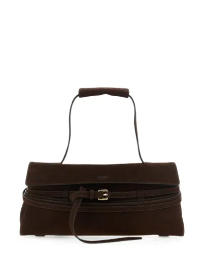 Moschino Dark Brown Tie Me Large Shoulder Bag In Black