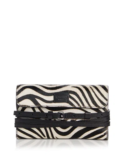 Moschino Tie Me Calf Hair Clutch In Brown