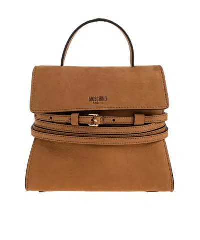 Moschino Small Tie Me Buckle-strap Tote Bag In Brown