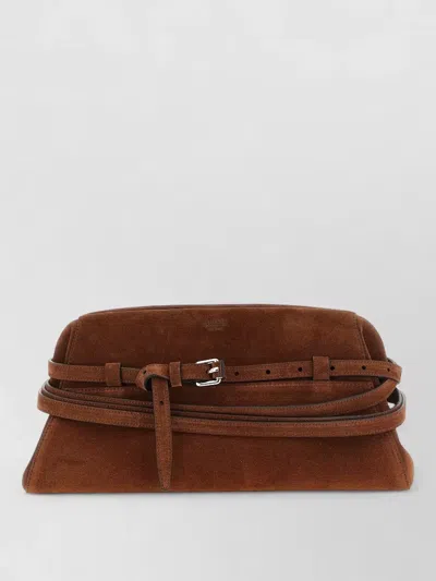 Moschino Tie Me Large Shoulder Bag Clutch In Brown