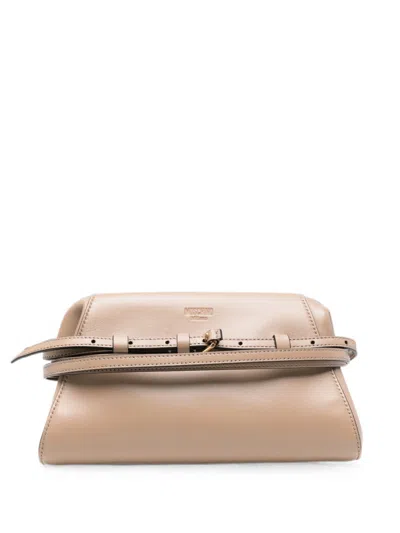 Moschino Tie Me Leather Clutch In Neutral