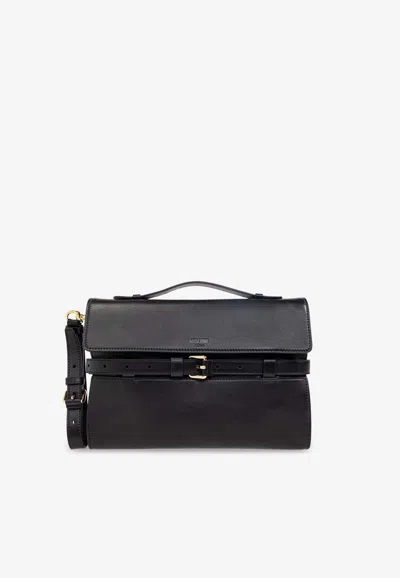 Moschino Tie Me Leather Crossbody Bag In Black