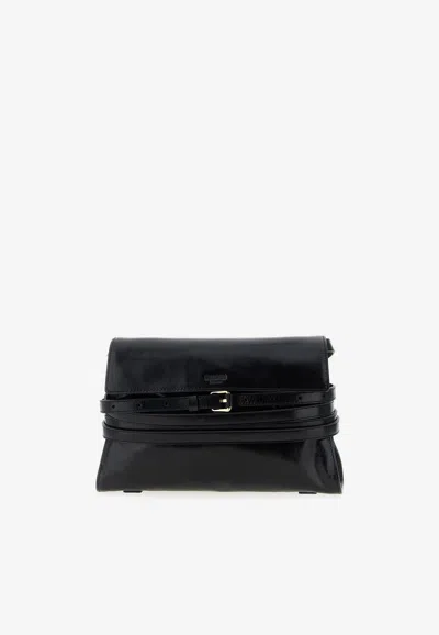 Moschino Tie Me Leather Crossbody Bag In Black