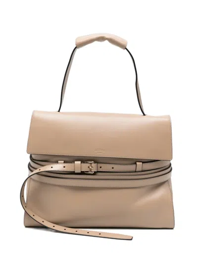 Pre-owned Moschino Tie Me Leather Shoulder Bag In Neutral