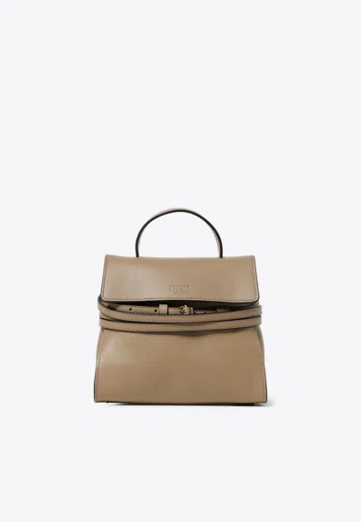 Moschino Tie Me Leather Top Handle Bag In Beige