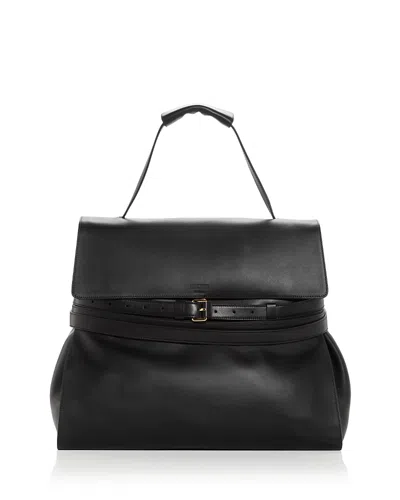 Moschino Tie Me Leather Top Handle Bag In Black