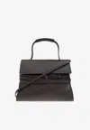 Moschino Tie Me Leather Top Handle Bag In Dark Brown