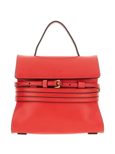 Moschino Tie Me Leather Tote Bag In Red