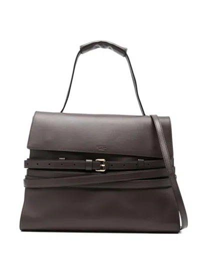 Moschino Tie Me Leather Tote Bag In Brown