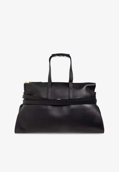 Moschino Tie Me Leather Tote Bag In Black