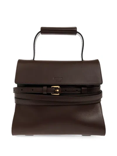 Moschino Tie Me Leather Tote Bag In Brown
