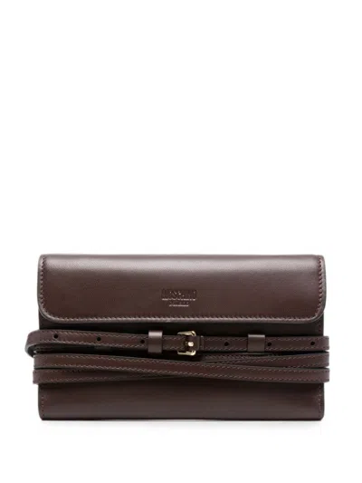 Moschino Tie Me Leather Wallet In Brown