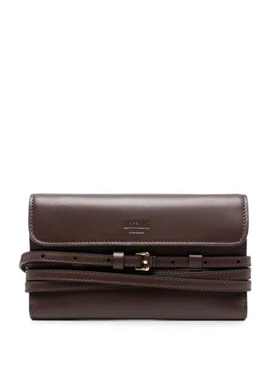 Moschino Tie Me Leather Wallet In Brown