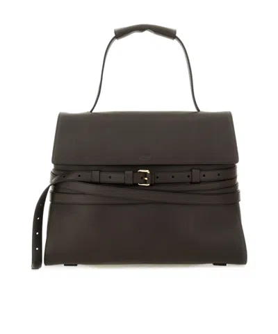 Moschino Tie Me Logo Embossed Medium Shoulder Bag In Black