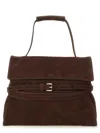 Moschino Buckle Nubuck Leather Tote Bag In Brown