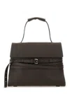 Moschino Tie Me Leather Top Handle Bag In Dark Brown