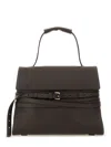Moschino Tie Me Leather Top Handle Bag In Dark Brown