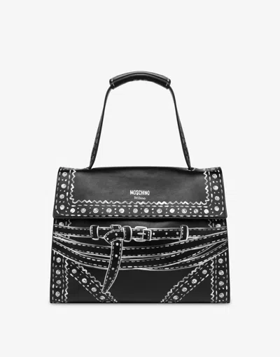Moschino Tie Me Medium Hand Bag In Black