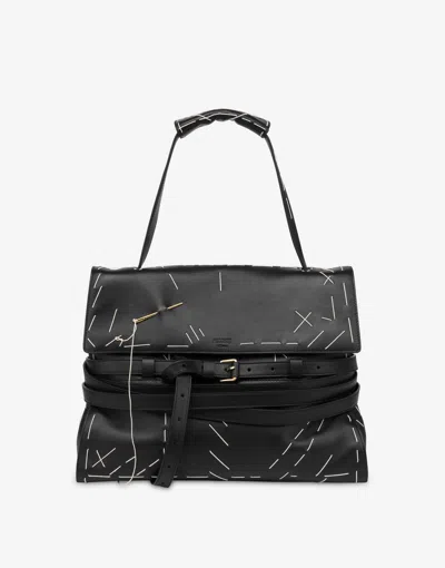 Moschino Tie Me Medium Hand Bag In Black